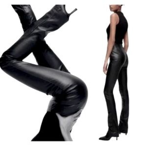 ZARA Black Faux Leather Flare With Side Zipper